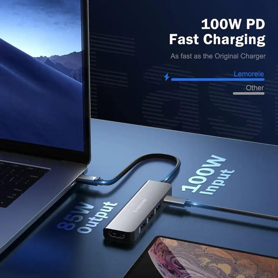Lemorele TC101 Hub USB-C  5 en 1 con HDMI 4K y Carga Rápida Para Profesionales en Movimiento 4