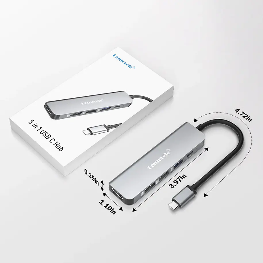 Lemorele TC101 Hub USB-C  5 en 1 con HDMI 4K y Carga Rápida Para Profesionales en Movimiento 7
