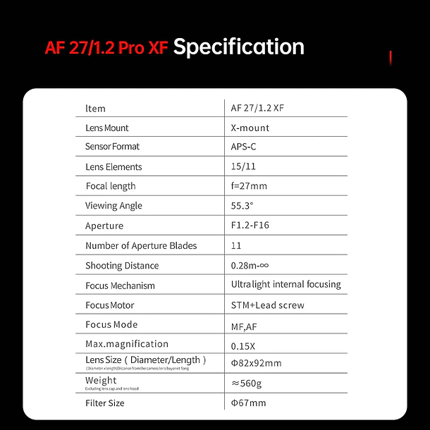 Viltrox AF 27mm F1.2 Pro XF Lente Aps-C Para Fujifilm Muy Luminoso 14