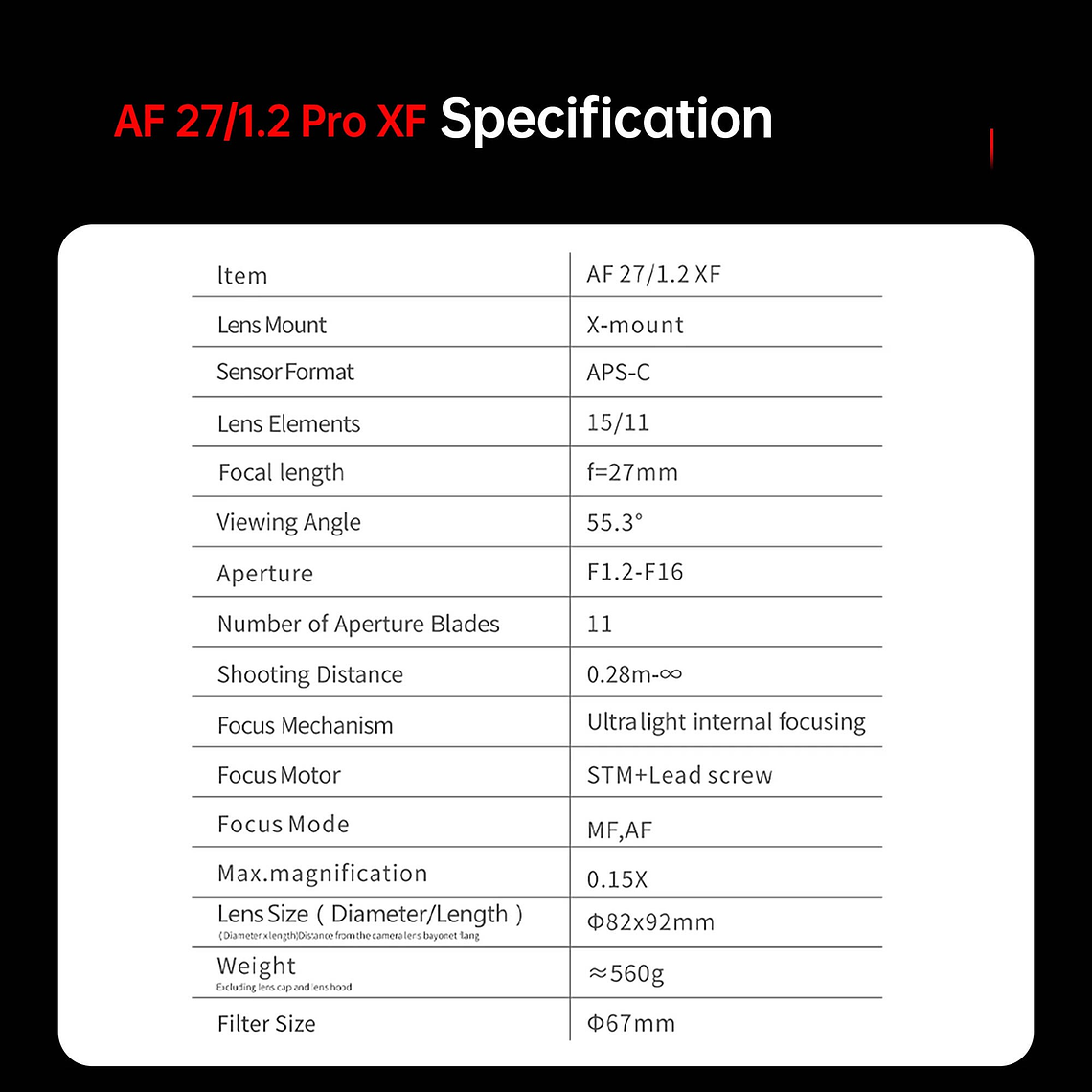 Viltrox AF 27mm F1.2 Pro XF Lente Aps-C Para Fujifilm Muy Luminoso 14