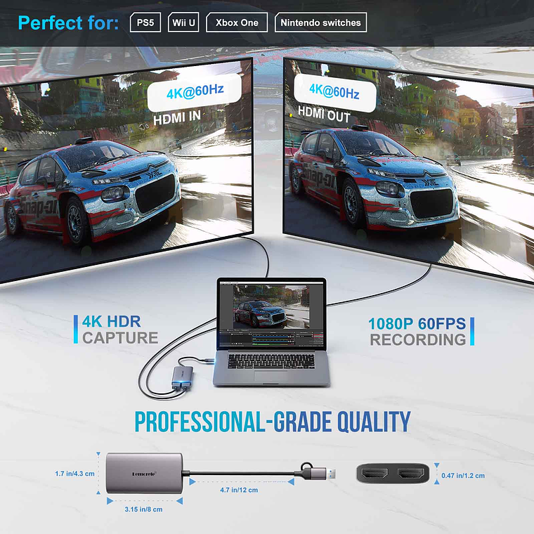 Lemorele AC02 Tarjeta Capturadora de Video Hasta 4K 3