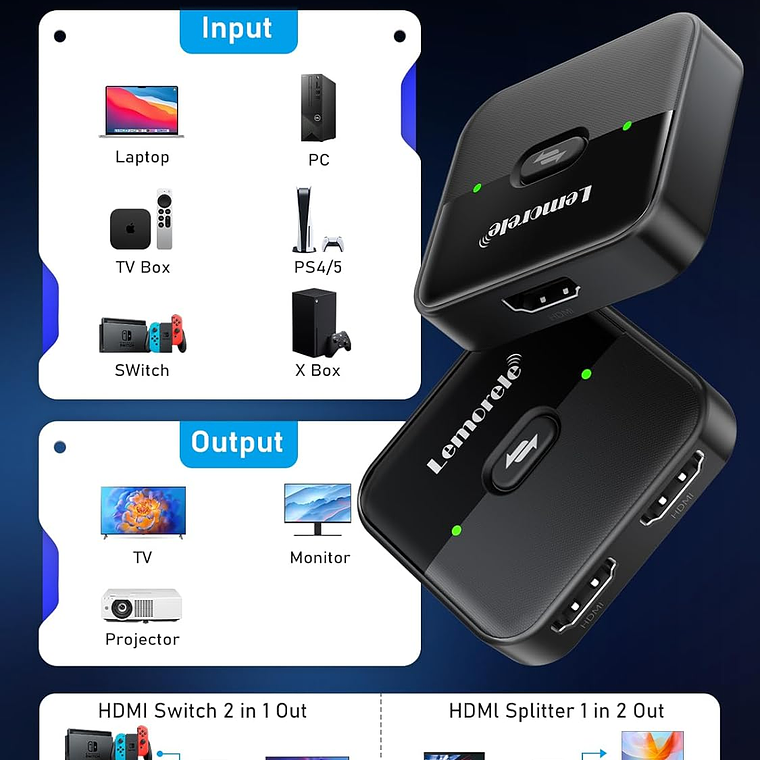 Lemorele HS001 Switch HDMI Bidireccional 4K 60Hz 2