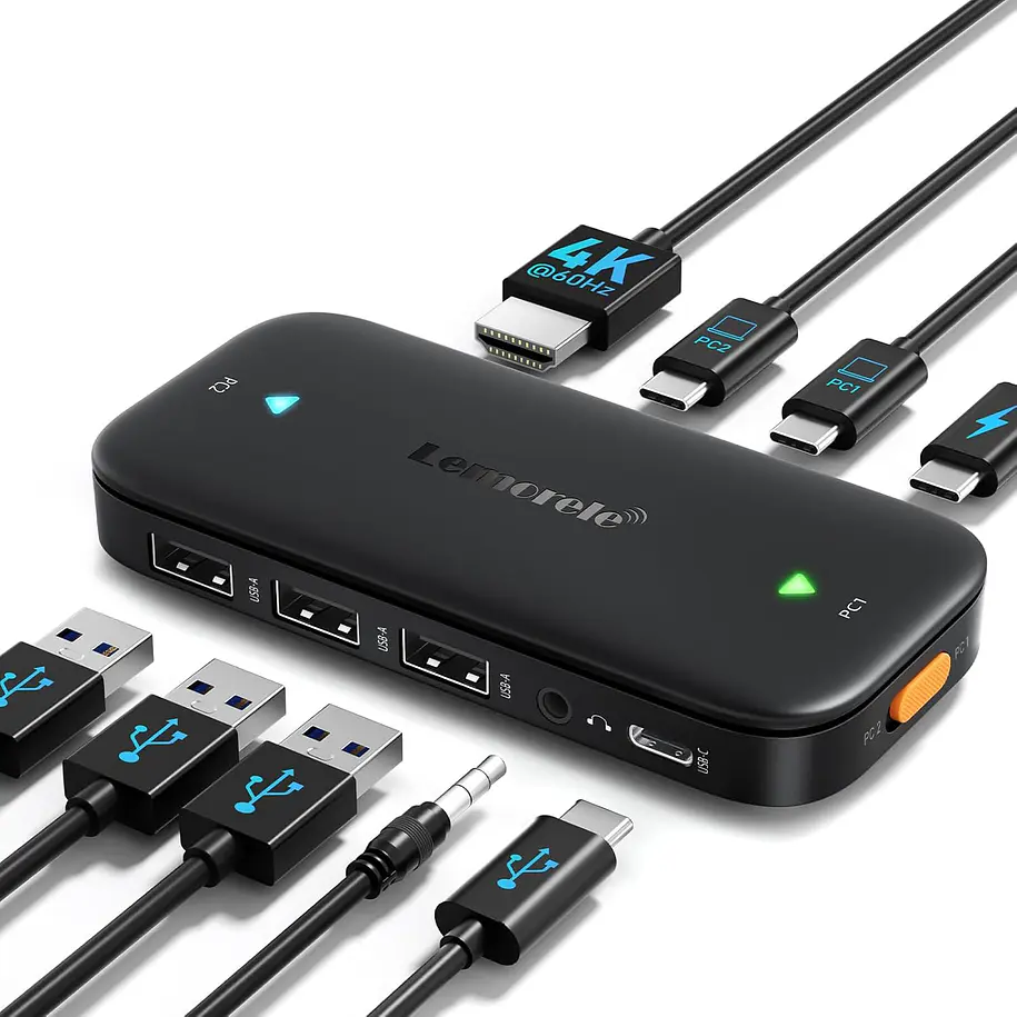 Lemorele H200 Conecta Varios Periféricos en 2 Computadores 1