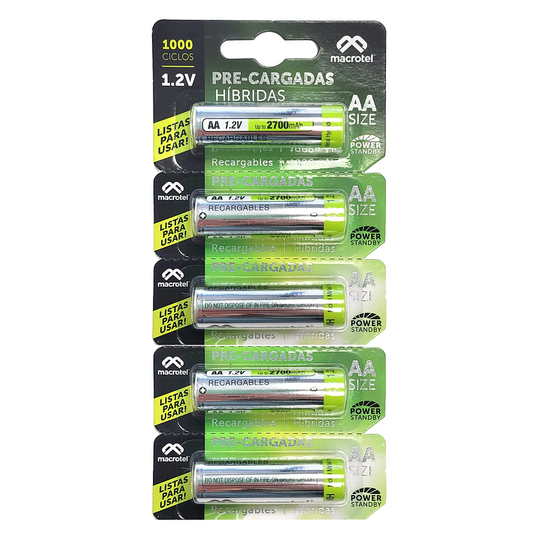 Macrotel Pilas Recargables Híbridas AA 2700ma Pack de 5 Pilas 1