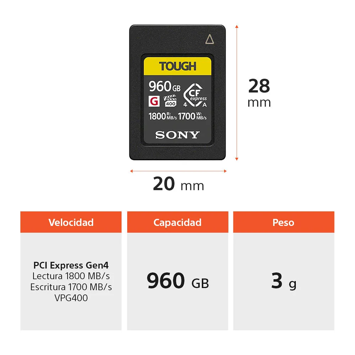 Sony Tarjeta de memoria 960 GB CFexpress Tipo A de la serie CEA-G 2