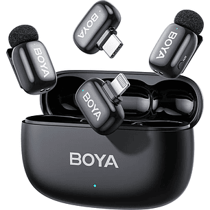 Boya BOYAMINI 2-01 Sistema de Micrófono Inalámbrico para 2 Personas (Lightning y USB-C con Caja de Carga) Negro Mate