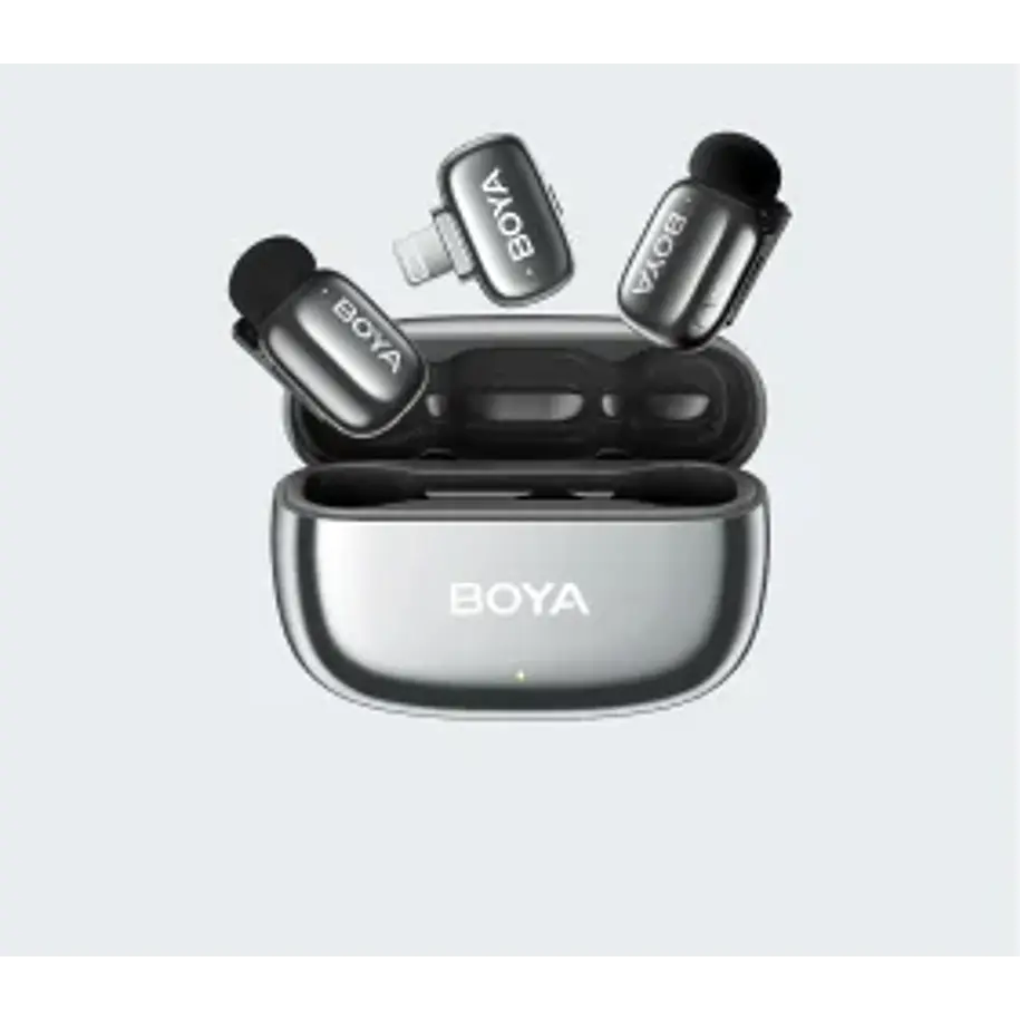 Boya BOYAMINI 2-01 Sistema de Micrófono Inalámbrico para 2 Personas Lightning y USB-C con Caja de Carga, Lunar Silver (Brillante) 4
