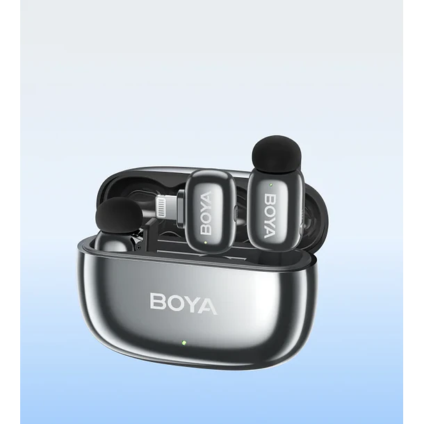 Boya BOYAMINI 2-01 Sistema de Micrófono Inalámbrico para 2 Personas Lightning y USB-C con Caja de Carga, Lunar Silver (Brillante) 5