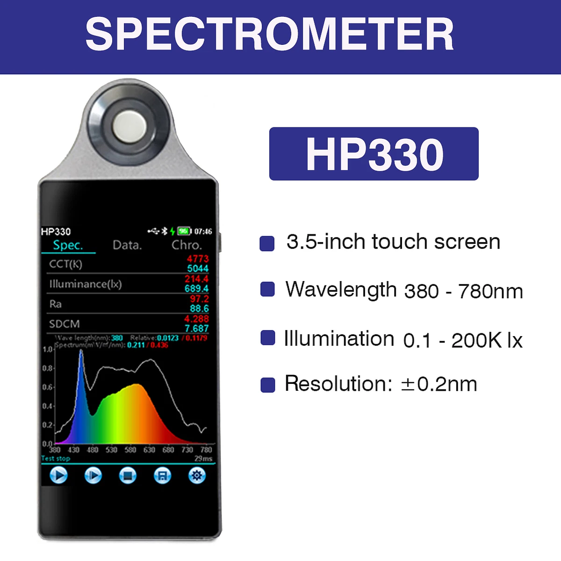 LCE HP330P   Luxómetro Espectral Analizador de Espectro Lumínico Kelvinómetro 9