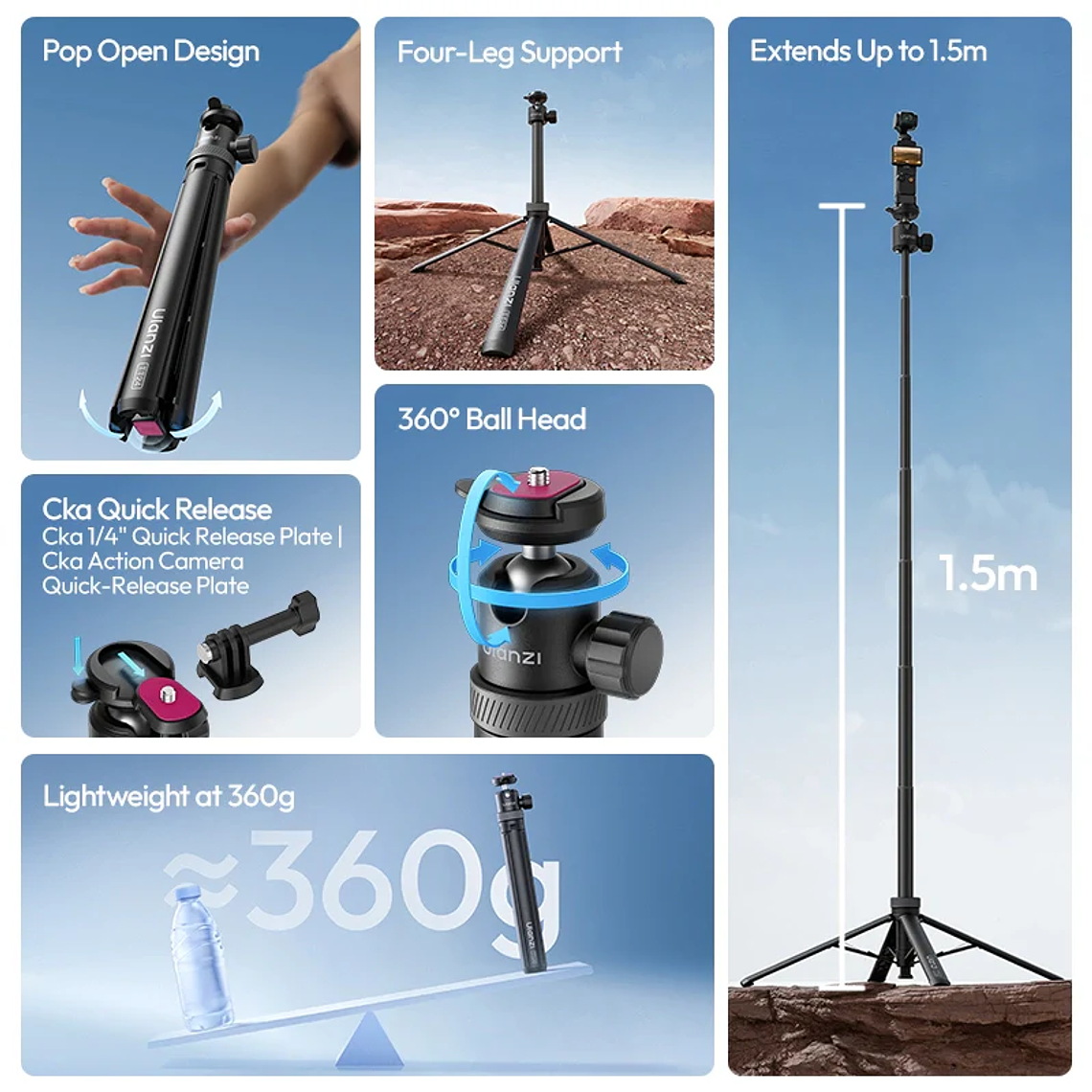 Ulanzi TT24 Cka Barra Selfie y Mini Trípode Con Galleta Desmontable S044 7