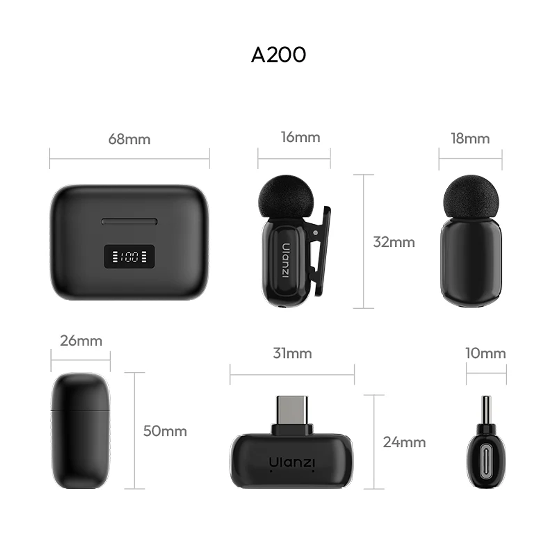 Ulanzi A200 Mini Micrófono Lavalier Doble USB-C A046 Negro 23