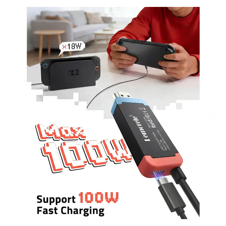 Lemorele L100 Cable USB-C a HDMI Para Nintendo Switch 2 7
