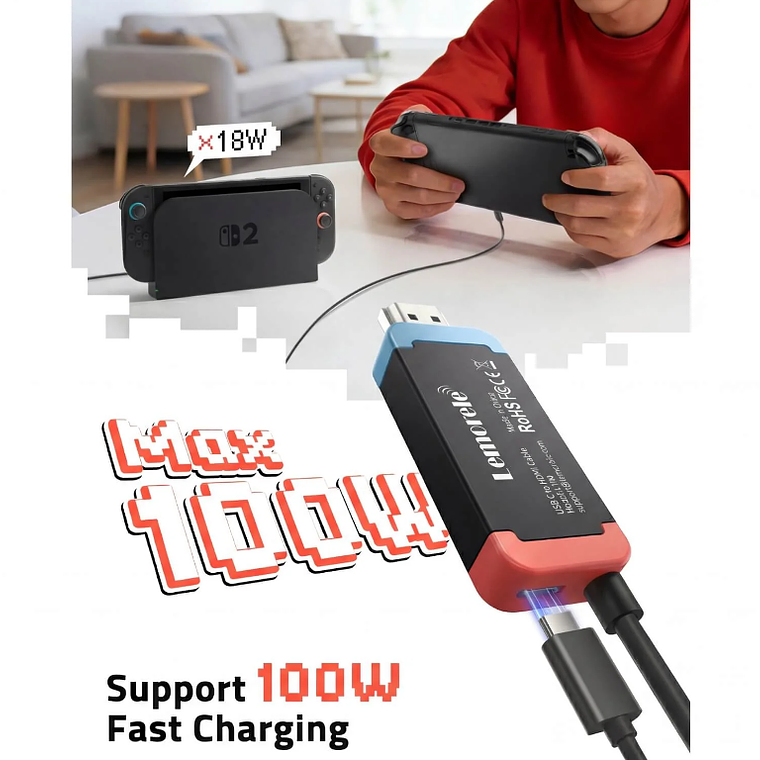 Lemorele L100 Cable USB-C a HDMI Para Nintendo Switch 2 7