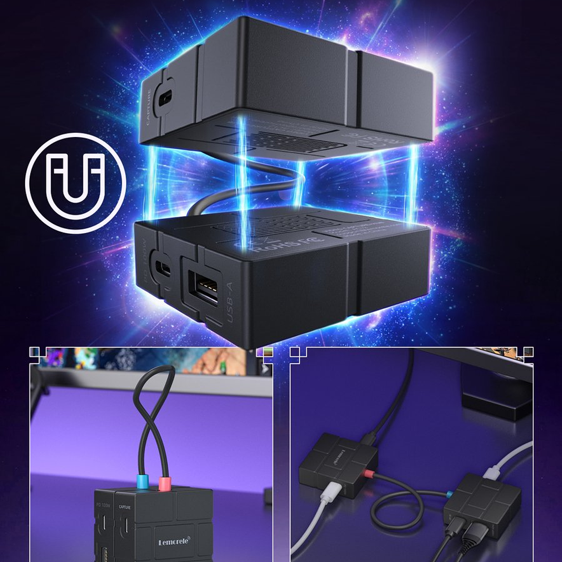 Lemorele AC12 Capturadora de Video 1080P + HUB USB-C 2