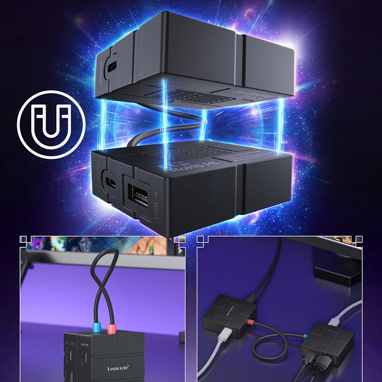 Lemorele AC12 Capturadora de Video 1080P + HUB USB-C 2