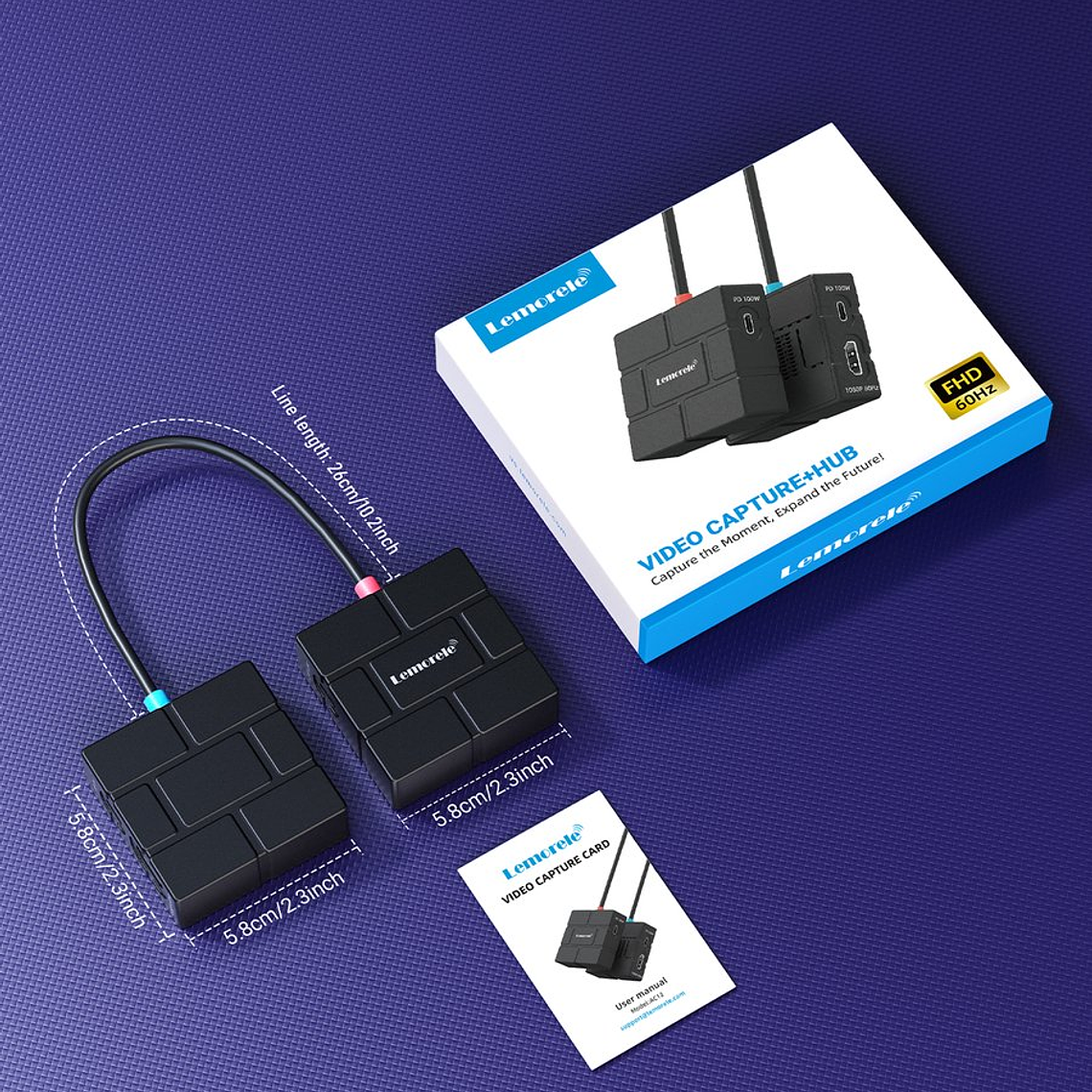 Lemorele AC12 Capturadora de Video 1080P + HUB USB-C 7