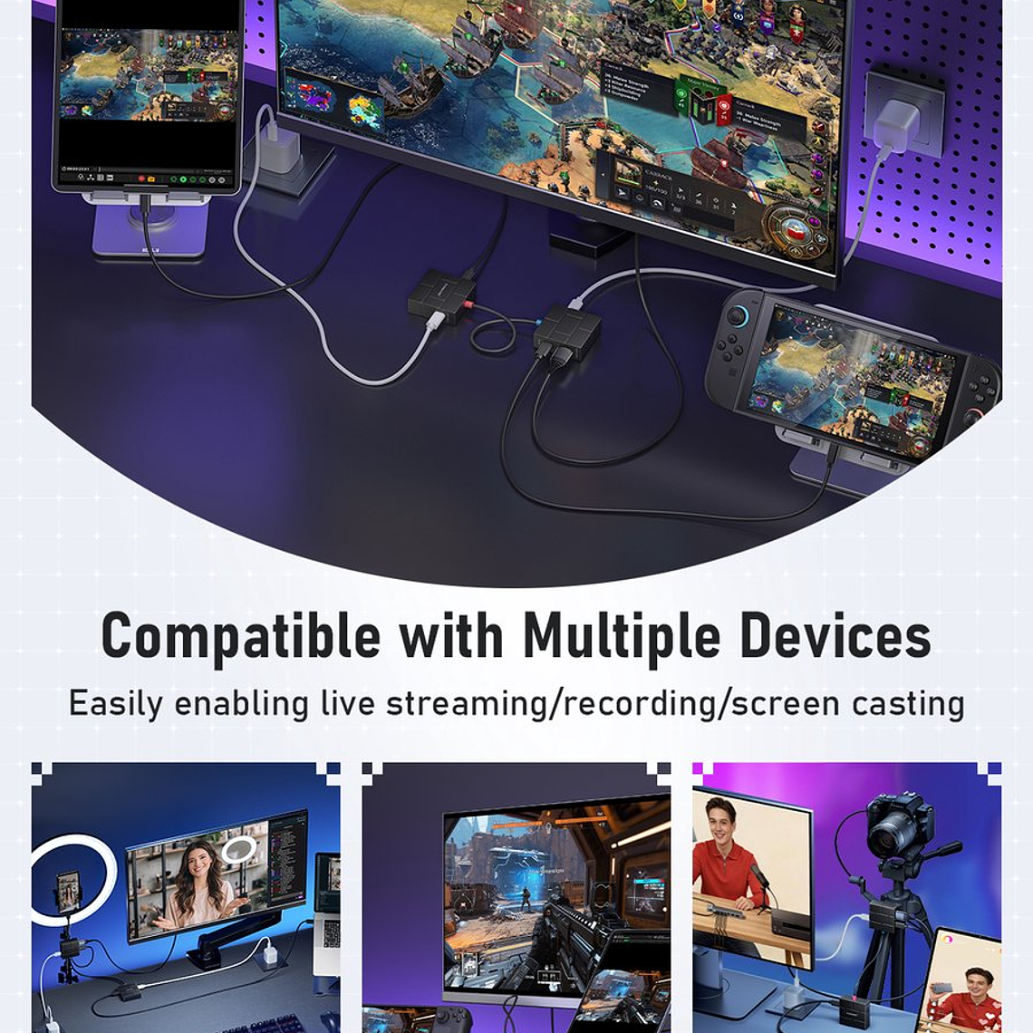 Lemorele AC12 Capturadora de Video 1080P + HUB USB-C 8