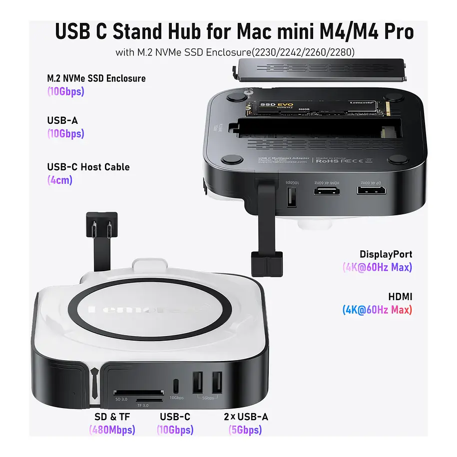 Lemorele TC800 Docking Station Para Mac Mini M4 2