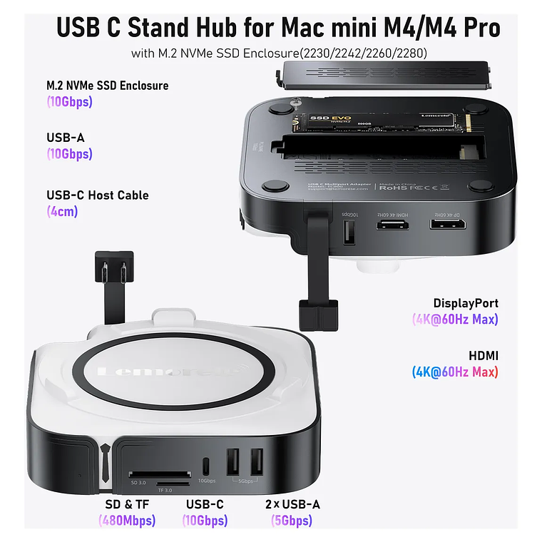 Lemorele TC800 Docking Station Para Mac Mini M4 2