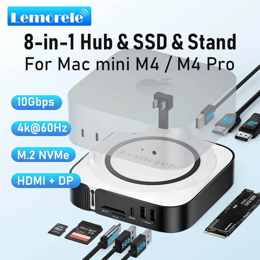 Lemorele TC800 Docking Station Para Mac Mini M4 5