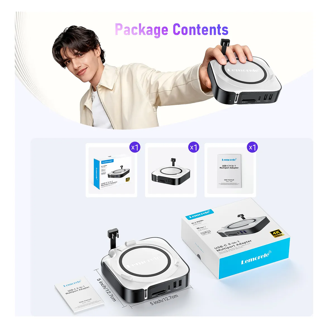 Lemorele TC800 Docking Station Para Mac Mini M4 6