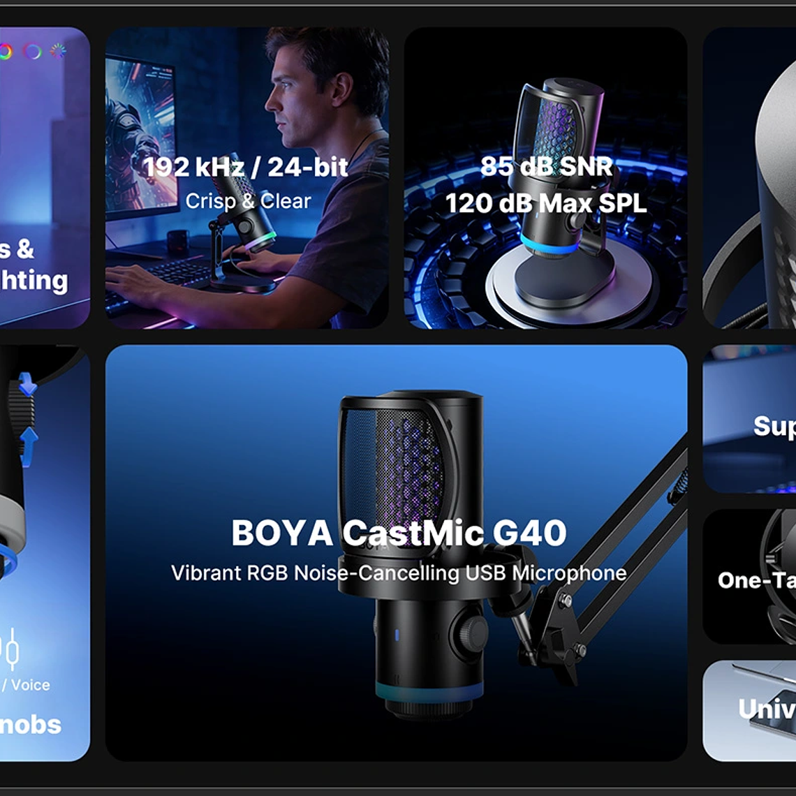 Boya Castmic G40 Micrófono Con Luces RGB y Cancelación de Ruido USB 14