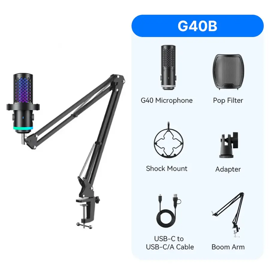 Boya Castmic G40B Micrófono Con Brazo, Luces RGB y Cancelación de Ruido USB 9