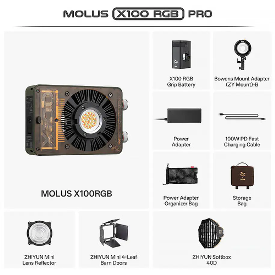 Zhiyun Molus X100 RGB PRO Pocket Light - Kit PRO  3