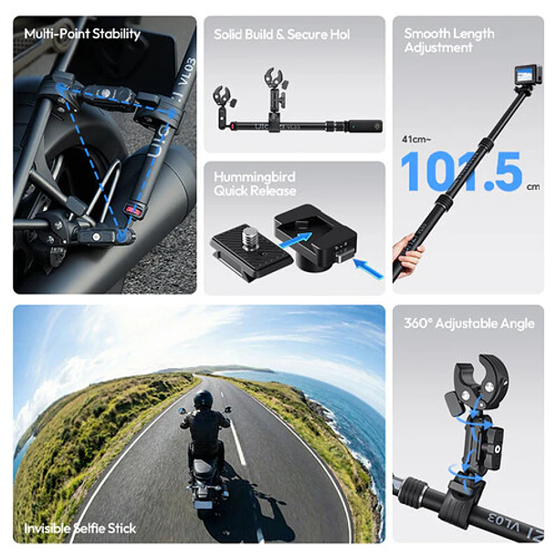 Ulanzi VL03 Barra Selfie Invisible Para Motocicletas T119 9