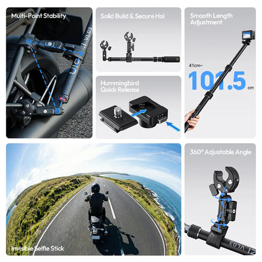 Ulanzi VL03 Barra Selfie Invisible Para Motocicletas T119 9