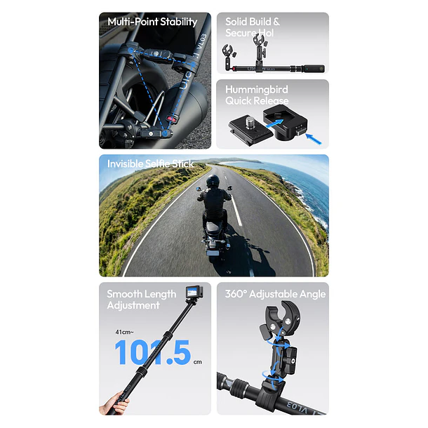 Ulanzi VL03 Barra Selfie Invisible Para Motocicletas T119 17