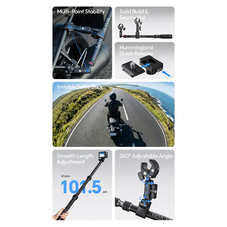 Ulanzi VL03 Barra Selfie Invisible Para Motocicletas T119 17
