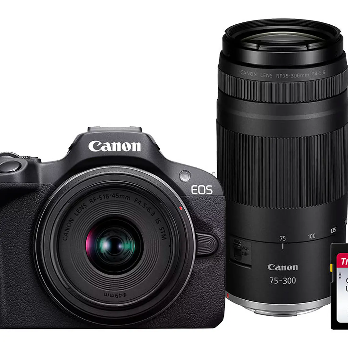 Canon EOS R100 Zoom Kit RF-S 18-45 y Lente Teleobjetivo Zoom RF 75-300 1