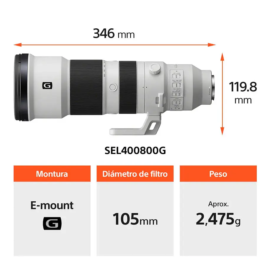 Sony FE 400-800 mm F6.3-8 G OSS Lente Zoom Teleobjetivo – SEL400800G.SOLA 3
