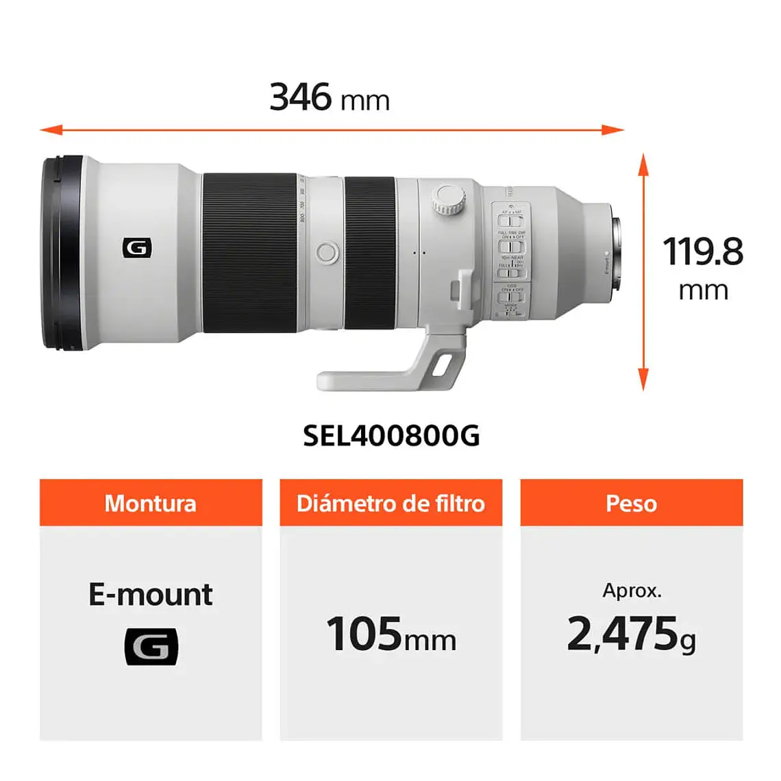 Sony FE 400-800 mm F6.3-8 G OSS Lente Zoom Teleobjetivo – SEL400800G.SOLA 3