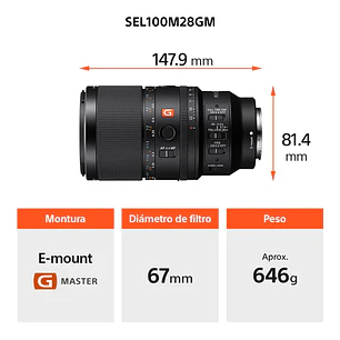 Sony FE 100 mm F2.8 Macro GM OSS Lente Semi Teleobjetivo - SEL100M28GM.SOLA 