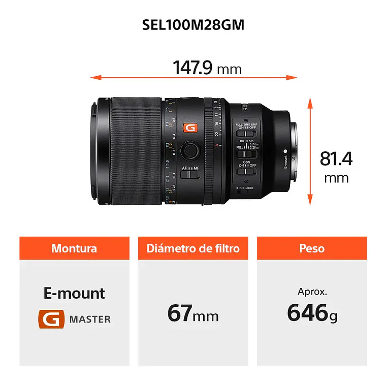 Sony FE 100 mm F2.8 Macro GM OSS Lente Semi Teleobjetivo - SEL100M28GM.SOLA  2