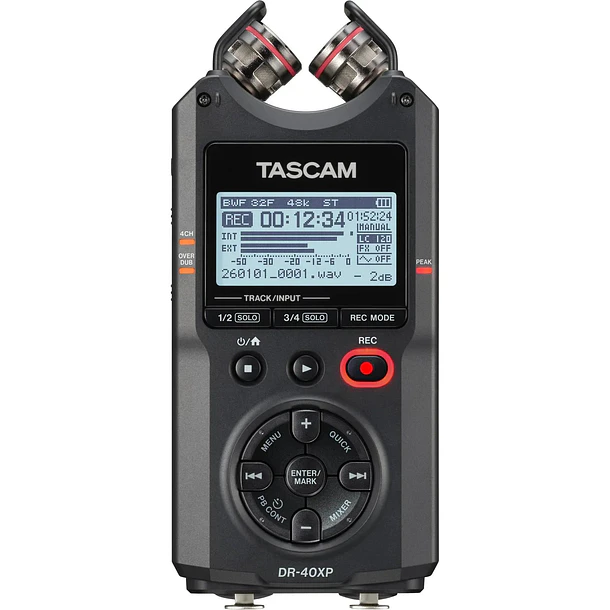 Tascam DR-40XP Grabadora 32 bits Flotantes con Interfaz USB-C y Micrófonos Ajustables 1