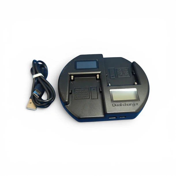 Iluminus Cargador Doble Baterías Serie NP-F  /  NP-F550, NP-F970,  NP-F990 1
