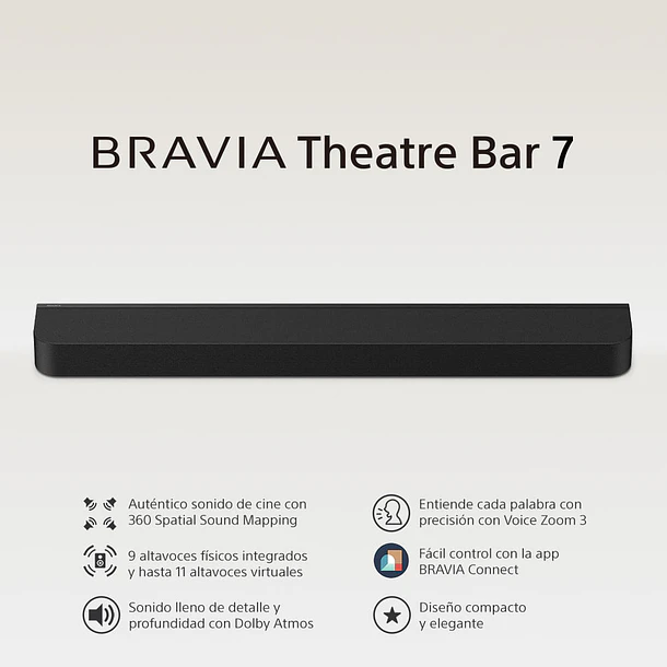 Sony Bravia Theatre Bar 7 Barra de Sonido 9 Parlantes 360 Spatial Sound Mapping Dolby Atmos/DTS:X 3