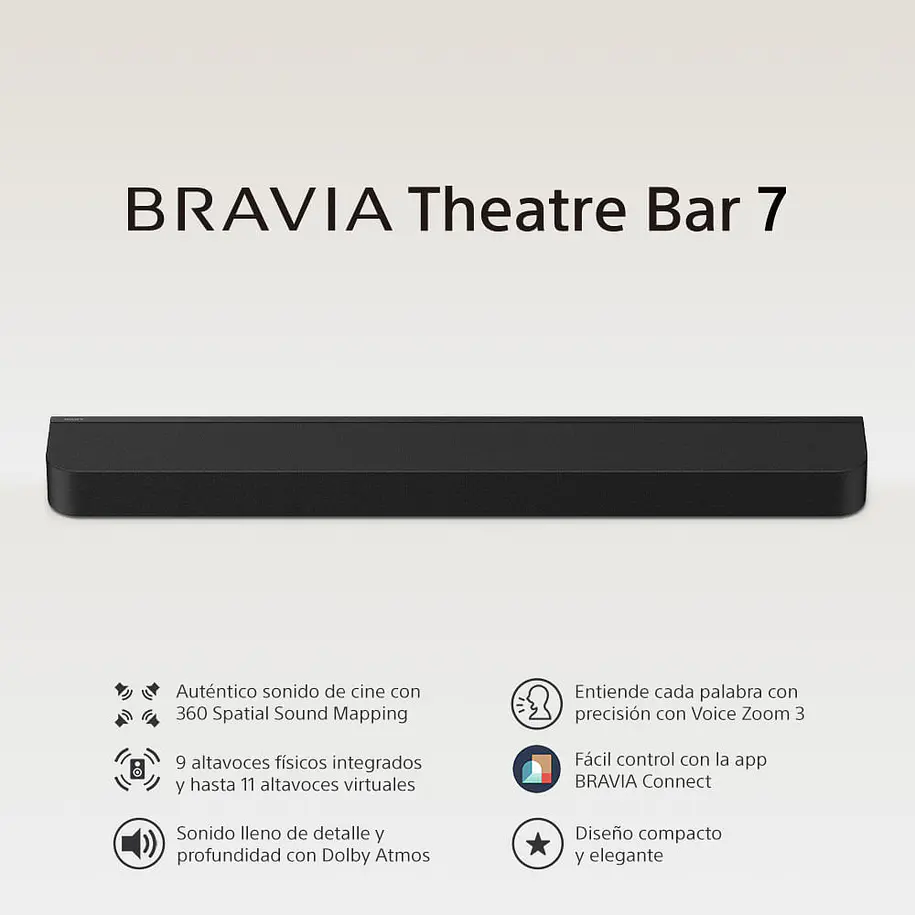 Sony Bravia Theatre Bar 7 Barra de Sonido 9 Parlantes 360 Spatial Sound Mapping Dolby Atmos/DTS:X 3