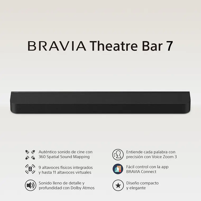 Sony Bravia Theatre Bar 7 Barra de Sonido 9 Parlantes 360 Spatial Sound Mapping Dolby Atmos/DTS:X 3