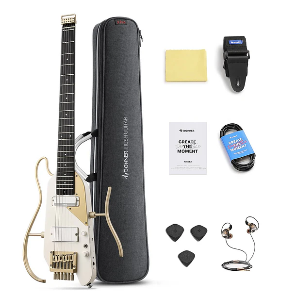 Donner HUSH X PRO Guitarra Eléctrica de Viaje Headless con Efectos Integrados White-Luxe EC7450 1