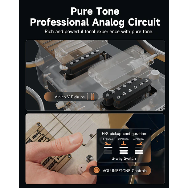 Donner HUSH X PRO Guitarra Eléctrica de Viaje Headless con Efectos Integrados White-Luxe EC7450 3