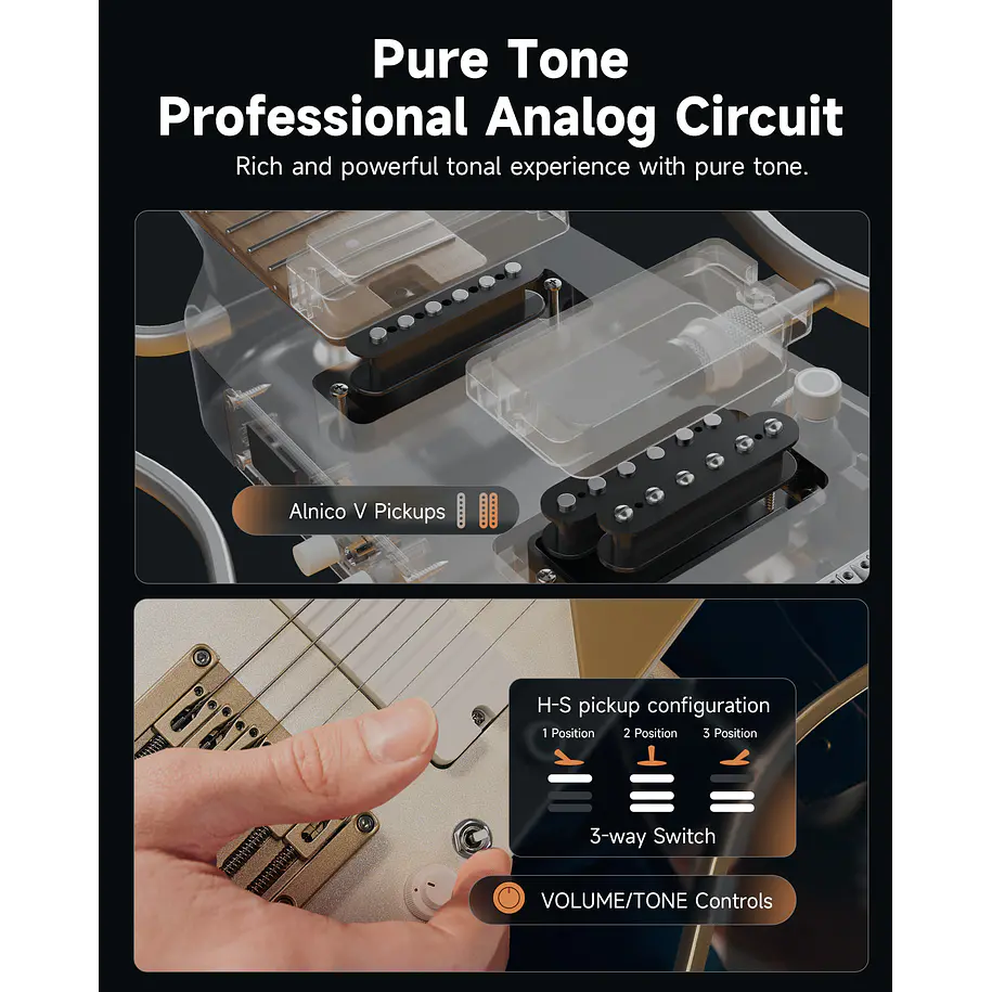 Donner HUSH X PRO Guitarra Eléctrica de Viaje Headless con Efectos Integrados White-Luxe EC7450 3