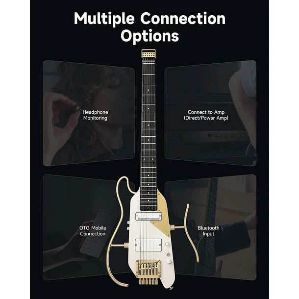 Donner HUSH X PRO Guitarra Eléctrica de Viaje Headless con Efectos Integrados White-Luxe EC7450 10