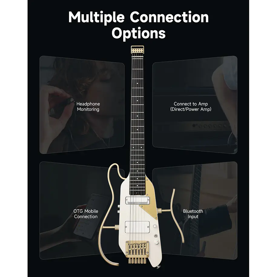 Donner HUSH X PRO Guitarra Eléctrica de Viaje Headless con Efectos Integrados White-Luxe EC7450 10
