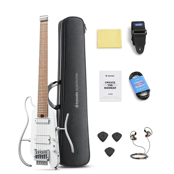 Donner HUSH X PRO Guitarra Eléctrica de Viaje Headless con Efectos Integrados White EC7029 1