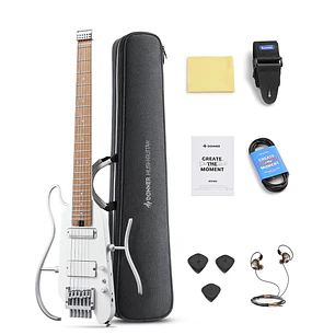 Donner HUSH X PRO Guitarra Eléctrica de Viaje Headless con Efectos Integrados White EC7029