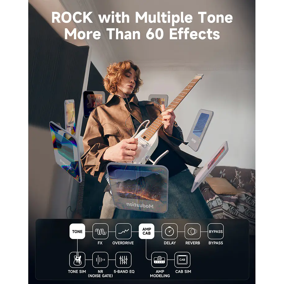 Donner HUSH X PRO Guitarra Eléctrica de Viaje Headless con Efectos Integrados White EC7029 4